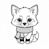 A cute baby fox with a scarf coloring page