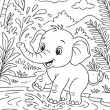 An adorable elephant playing in the water