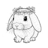 A cute baby rabbit wearing a flower crown coloring page