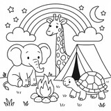 Three animal friends enjoying a magical camping night