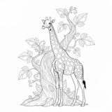 A tall giraffe next to a magical flower stalk to color.