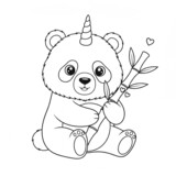 A cute panda-unicorn hybrid eating bamboo for coloring.