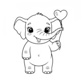 A cute baby elephant holding a balloon coloring page