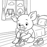 A piglet tying it's shoe laces