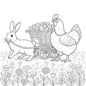 Bunny and chicken pulling Easter wagon