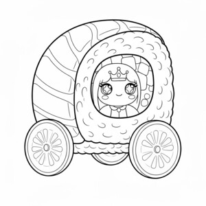 A sushi carriage and a princess coloring page.