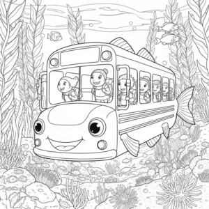 A large fish acting as a school bus for small fish with backpacks.