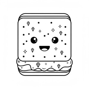 A smiling ice cream sandwich with magical diamond sprinkles.