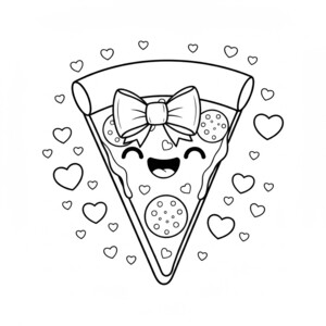 A happy pizza slice with a bow