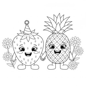 Kawaii fruit friends with party hats