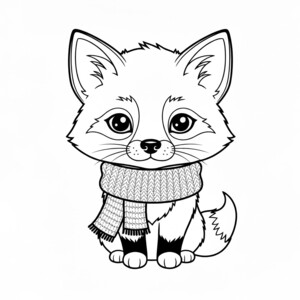 A cute baby fox with a scarf coloring page