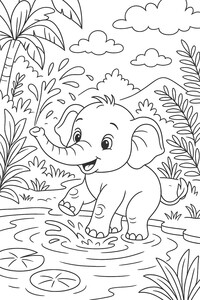 An adorable elephant playing in the water