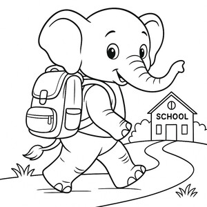 A cheerful elephant ready for school
