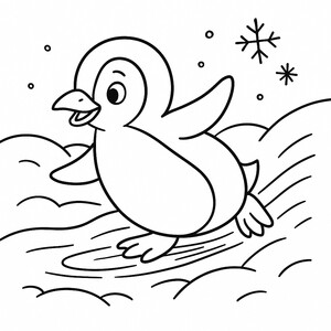 A playful penguin sliding on its belly