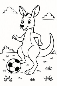 A sporty kangaroo kicking a ball