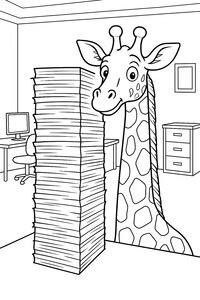 A funny giraffe working hard at the office