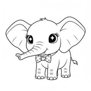 A cute baby elephant with a bow tie coloring page