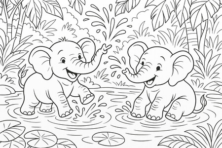 Two adorable elephants playing in the water