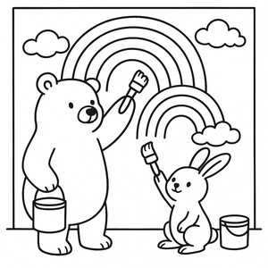A bear and bunny making the world more colorful