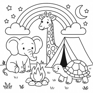 Three animal friends enjoying a magical camping night