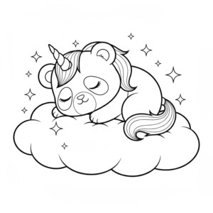 A sleeping pandicorn on a cloud for coloring.