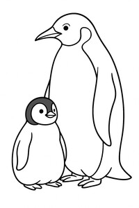 A fluffy penguin chick with its mom