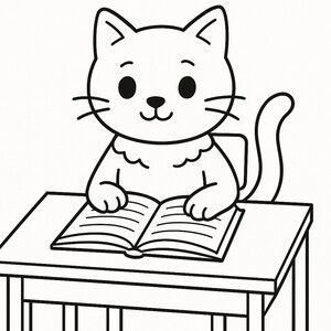 A studious cat reading with big eyes