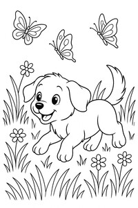 A sweet puppy happily chasing butterflies