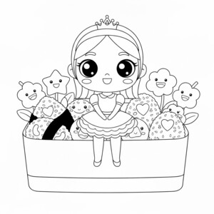 Kawaii princess in a bento box scene.