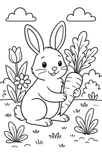 A cute bunny proudly holding a carrot