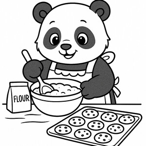A happy panda baking something sweet
