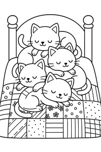 Cats sleeping on a bed.