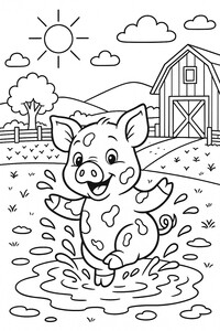 A cheerful piglet splashing in the mud