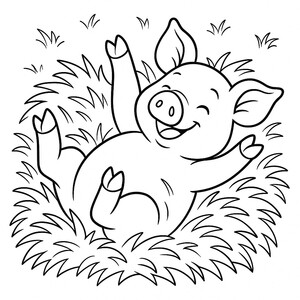 A chubby pig enjoying the hay