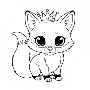 A cute baby fox wearing a crown coloring page