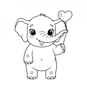 A cute baby elephant holding a balloon coloring page